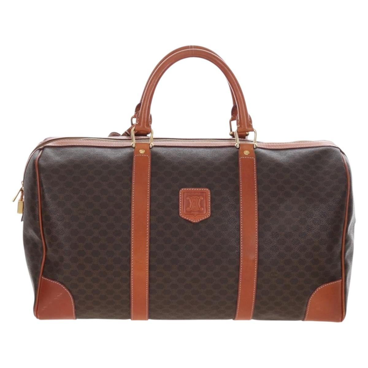 CELINE Macadam Boston Bag PVC Brown Gold Tone Auth 208171V