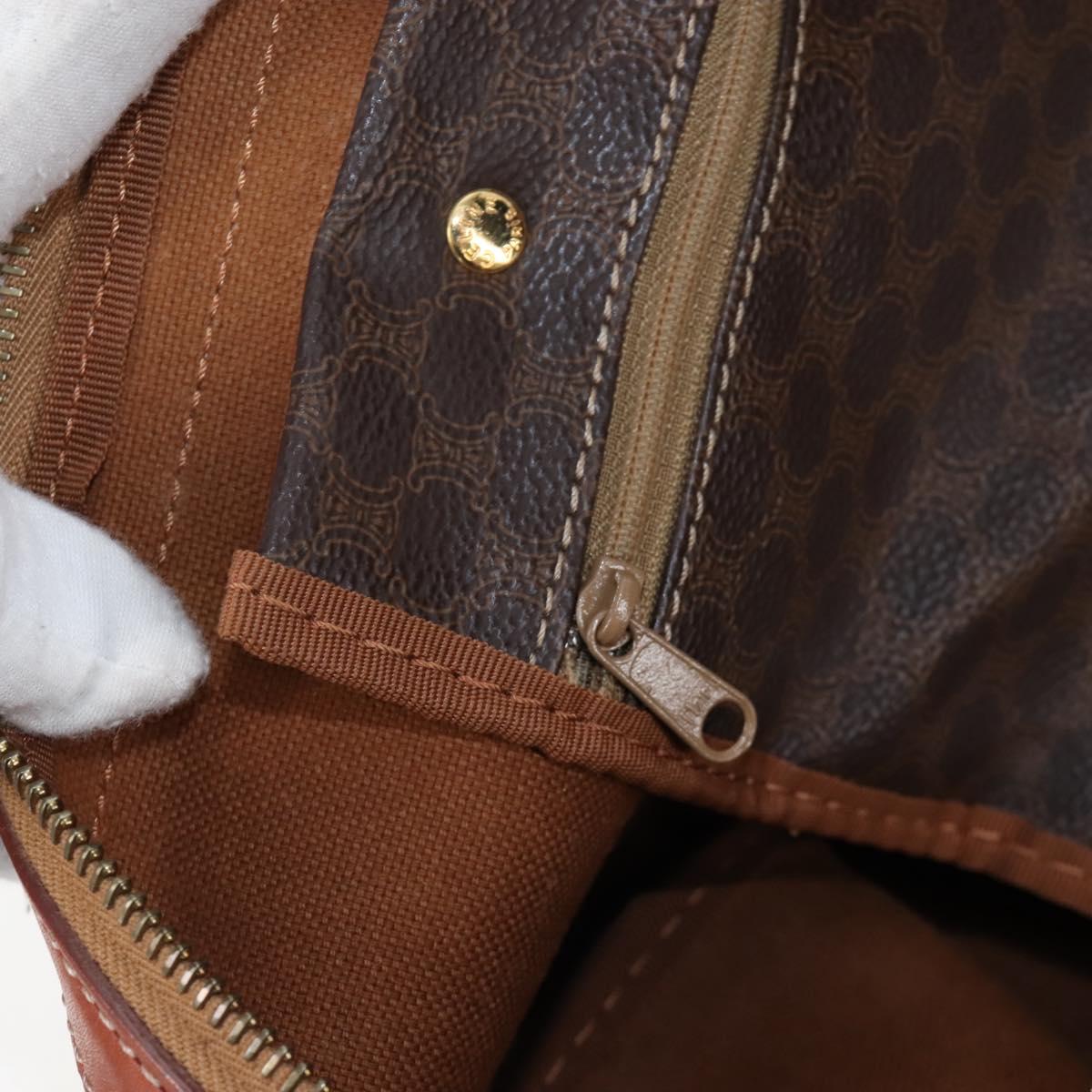CELINE Macadam Boston Bag PVC Brown Gold Tone Auth 208171V