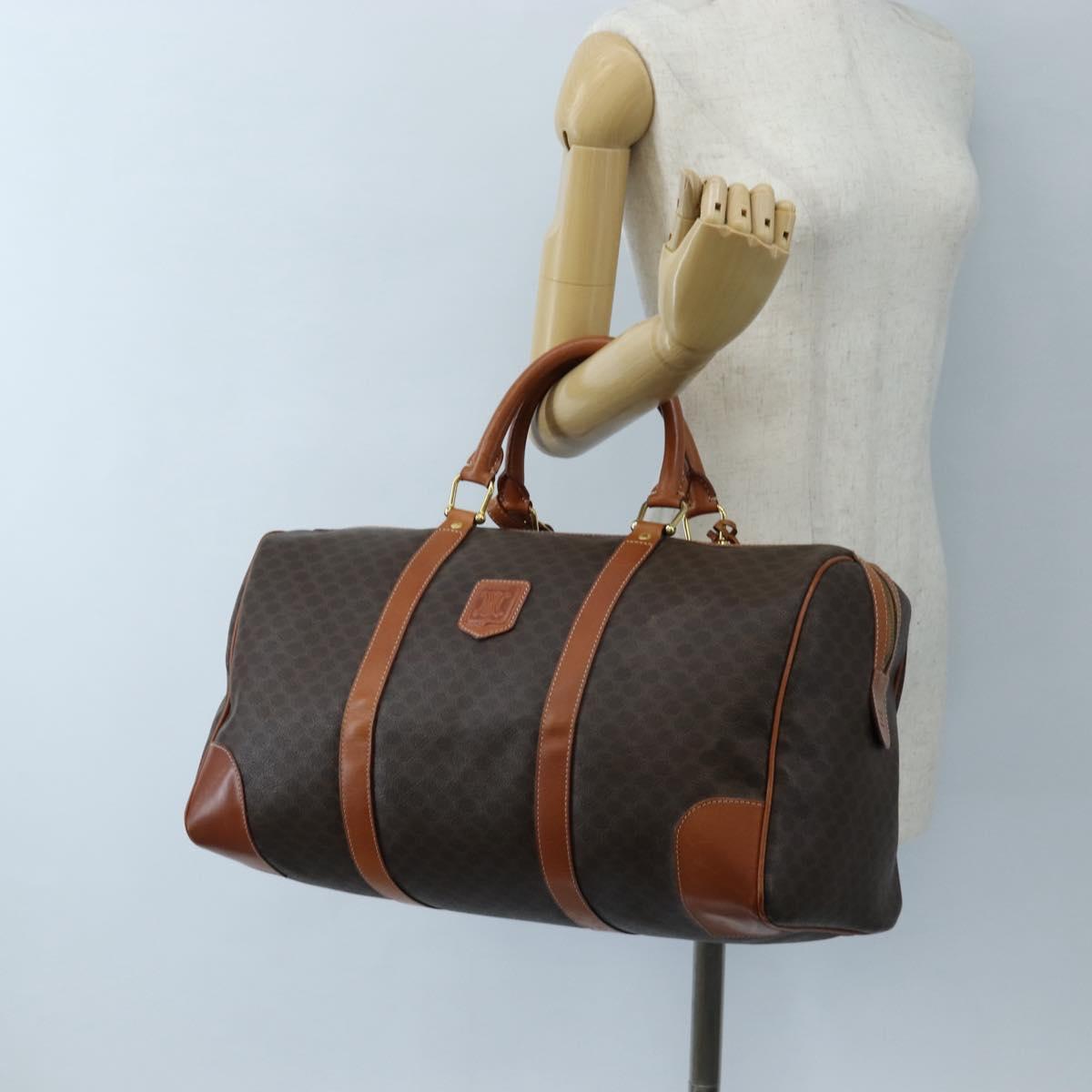 CELINE Macadam Boston Bag PVC Brown Gold Tone Auth 208171V