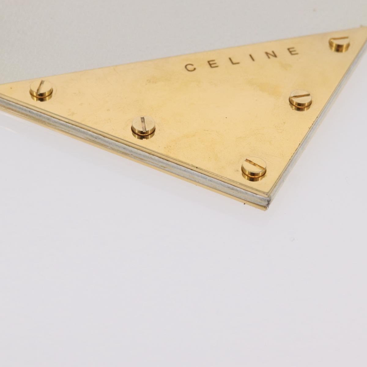 CELINE Clutch Bag Leather White Gold Tone Auth 208173
