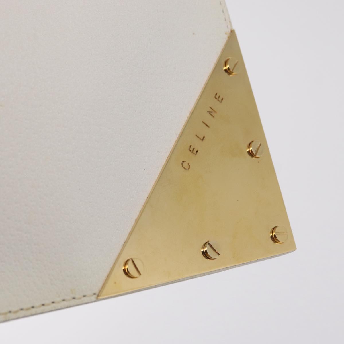 CELINE Clutch Bag Leather White Gold Tone Auth 208173
