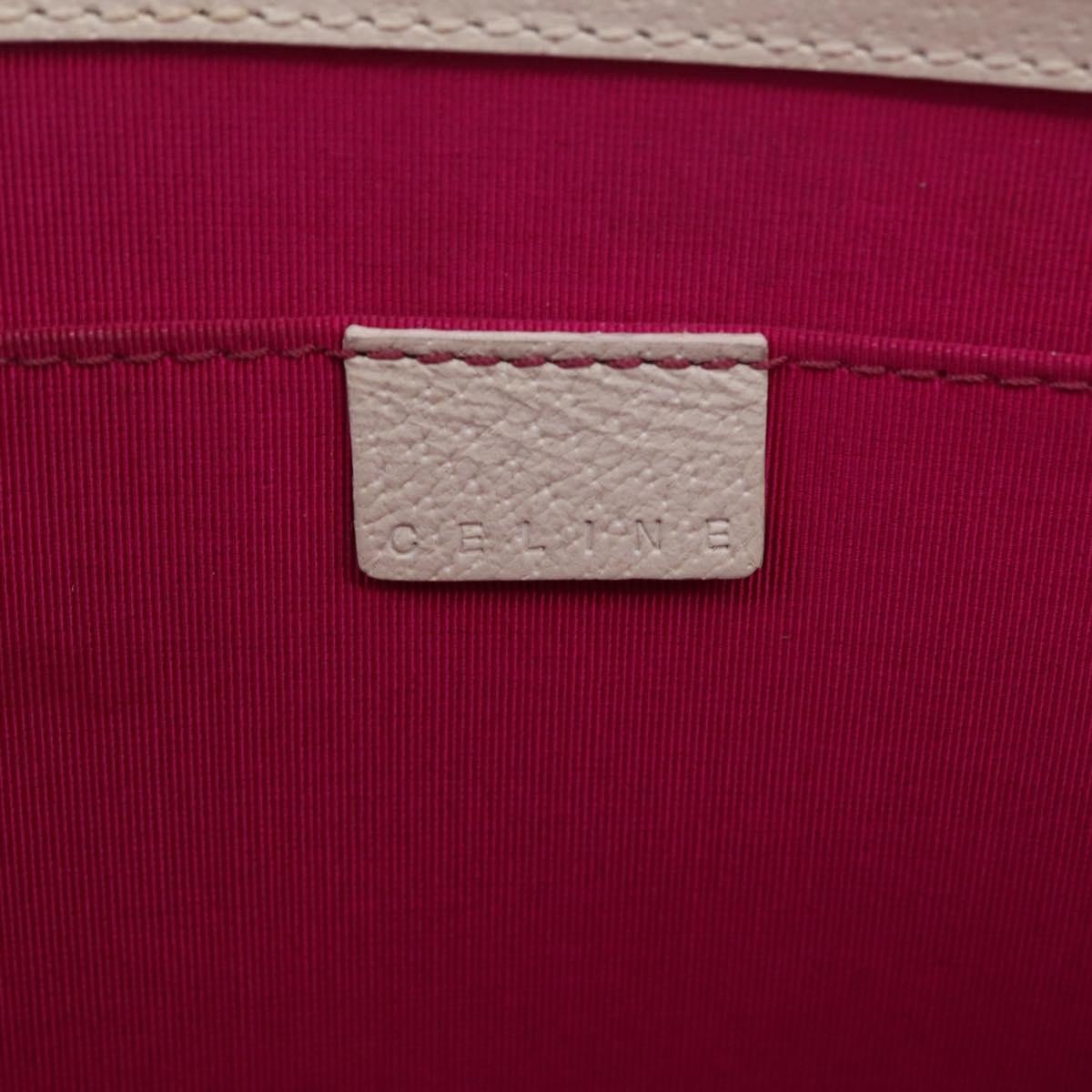 CELINE Clutch Bag Leather White Gold Tone Auth 208173