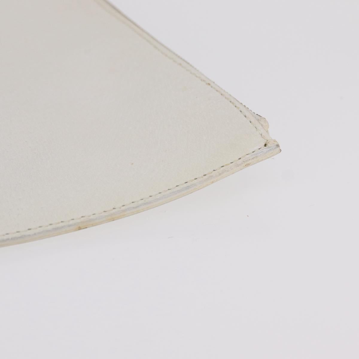 CELINE Clutch Bag Leather White Gold Tone Auth 208173