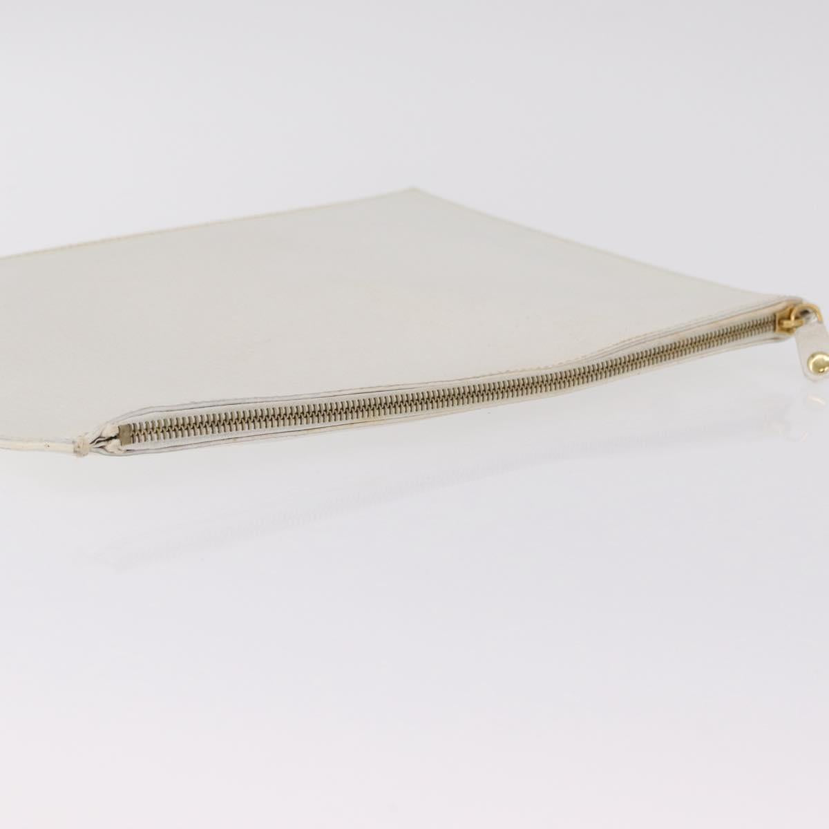 CELINE Clutch Bag Leather White Gold Tone Auth 208173