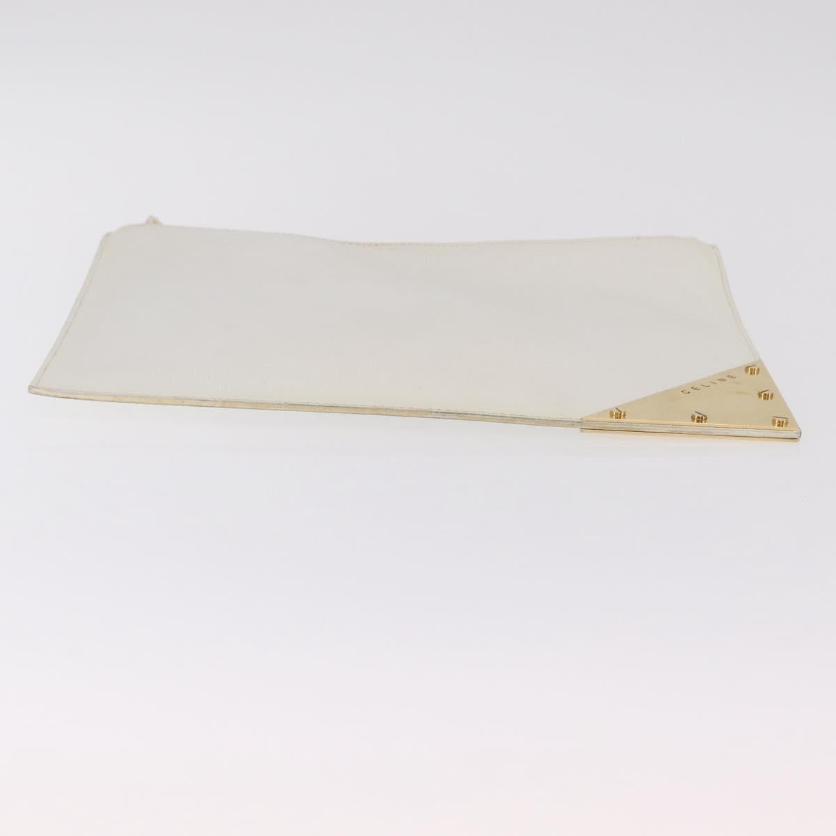 CELINE Clutch Bag Leather White Gold Tone Auth 208173
