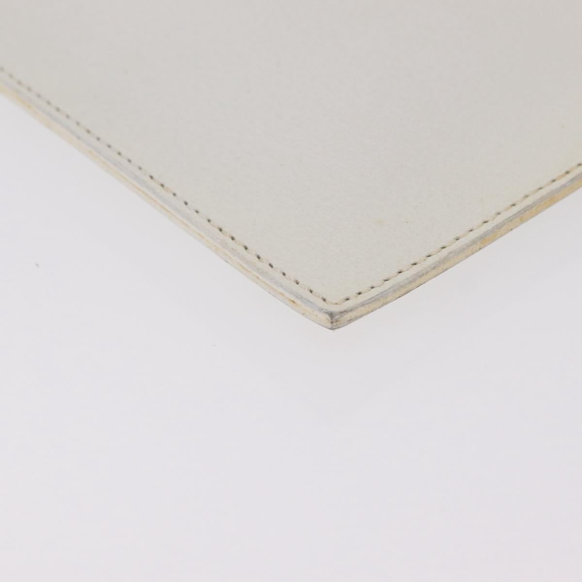 CELINE Clutch Bag Leather White Gold Tone Auth 208173