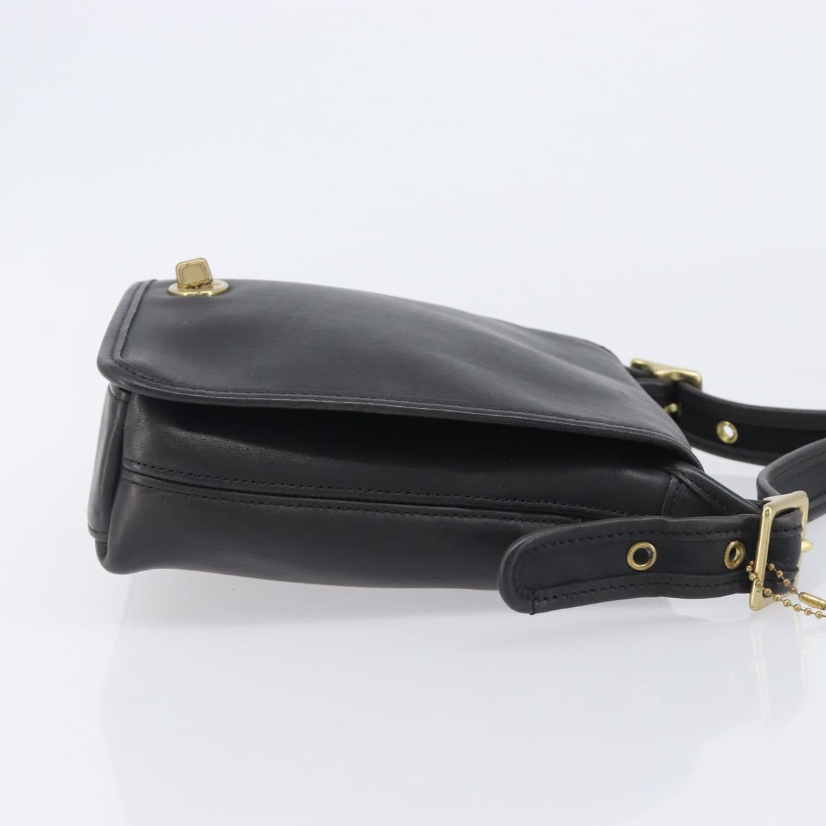 Coach Shoulder Bag Leather Black Gold Tone Auth 208189A