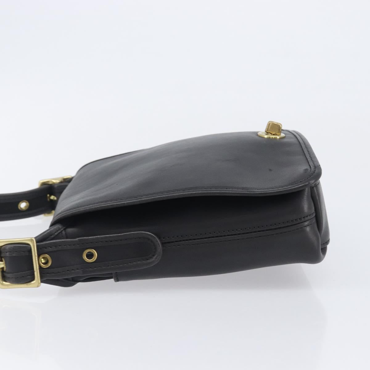 Coach Shoulder Bag Leather Black Gold Tone Auth 208189A
