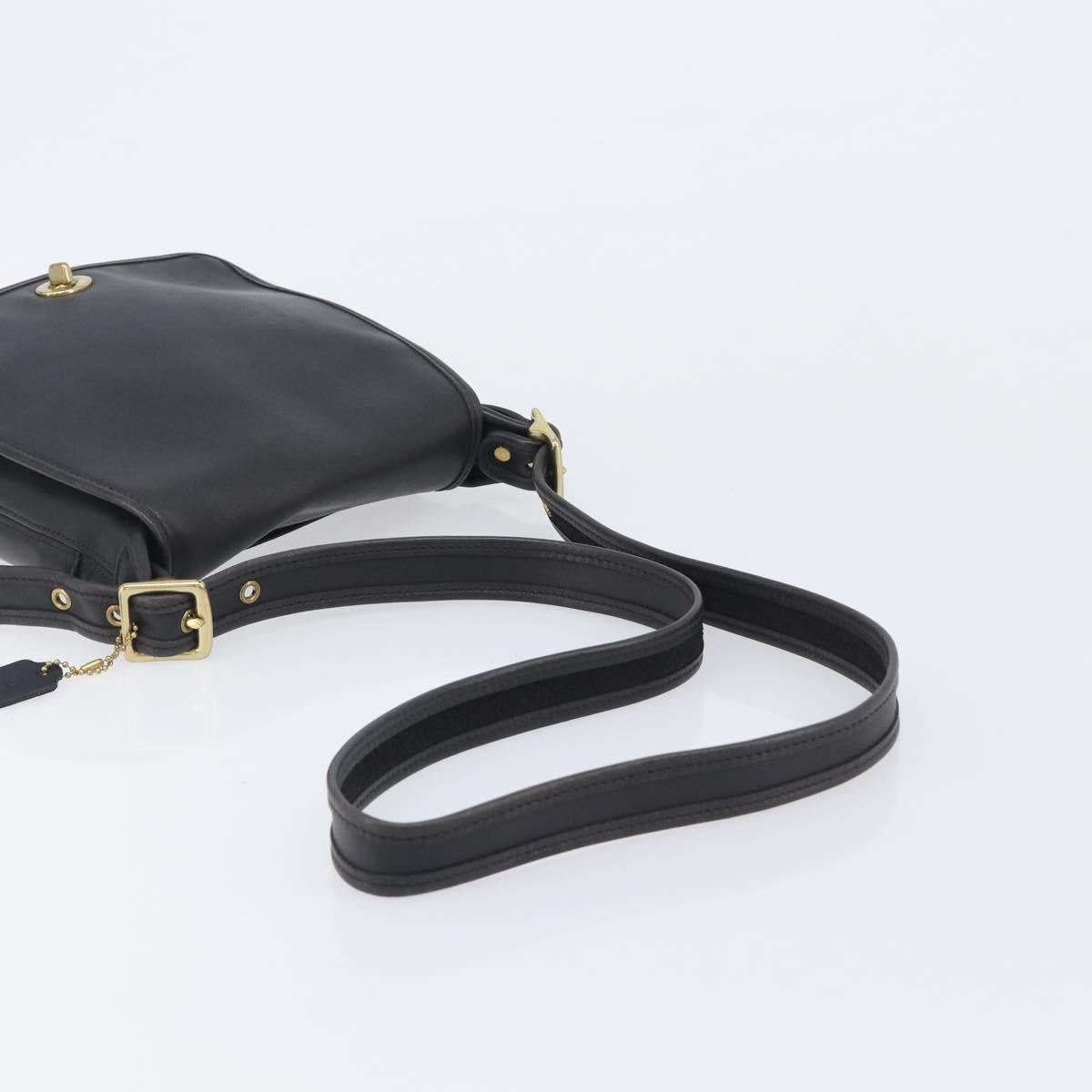 Coach Shoulder Bag Leather Black Gold Tone Auth 208189A
