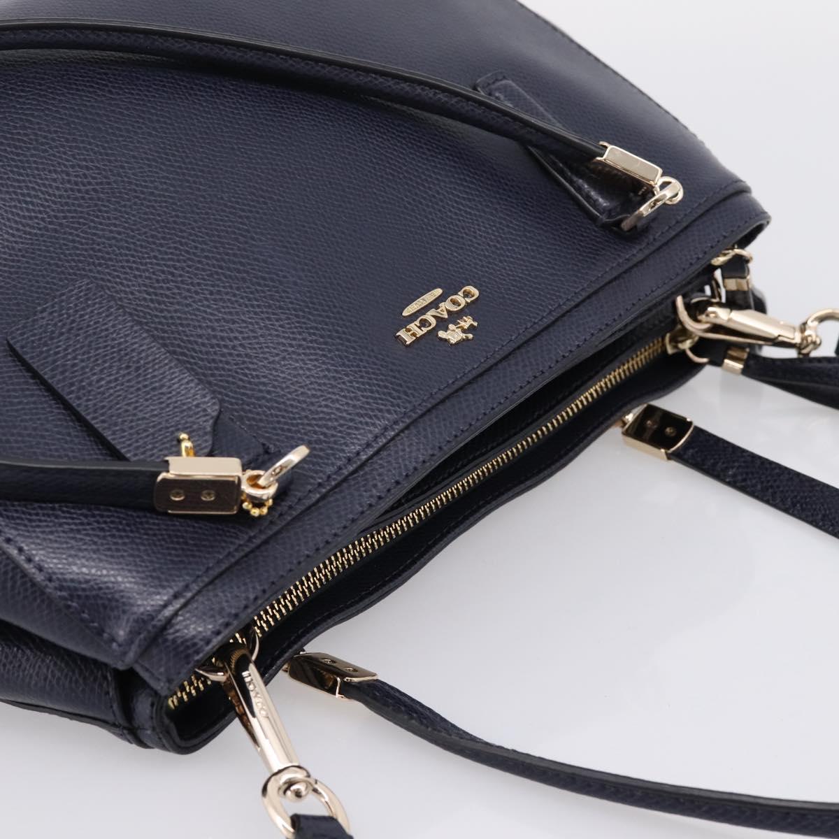 Coach Shoulder Bag Leather 2way Navy Gold Tone Auth 208190A