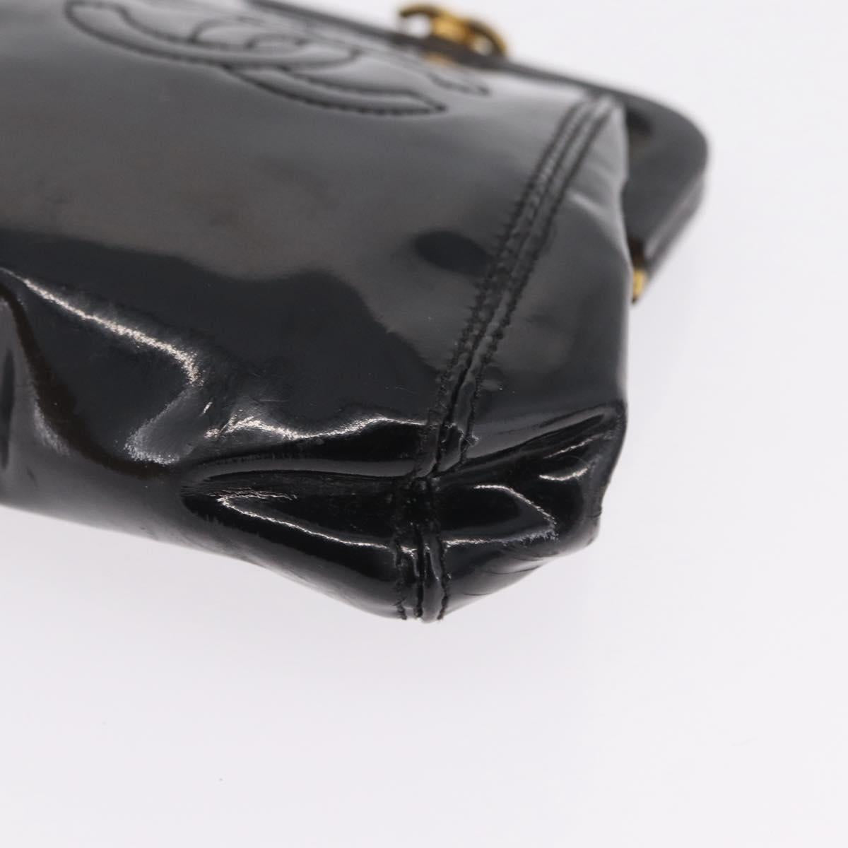 CHANEL Coin Purse Patent leather Black Gold CC Auth 208204