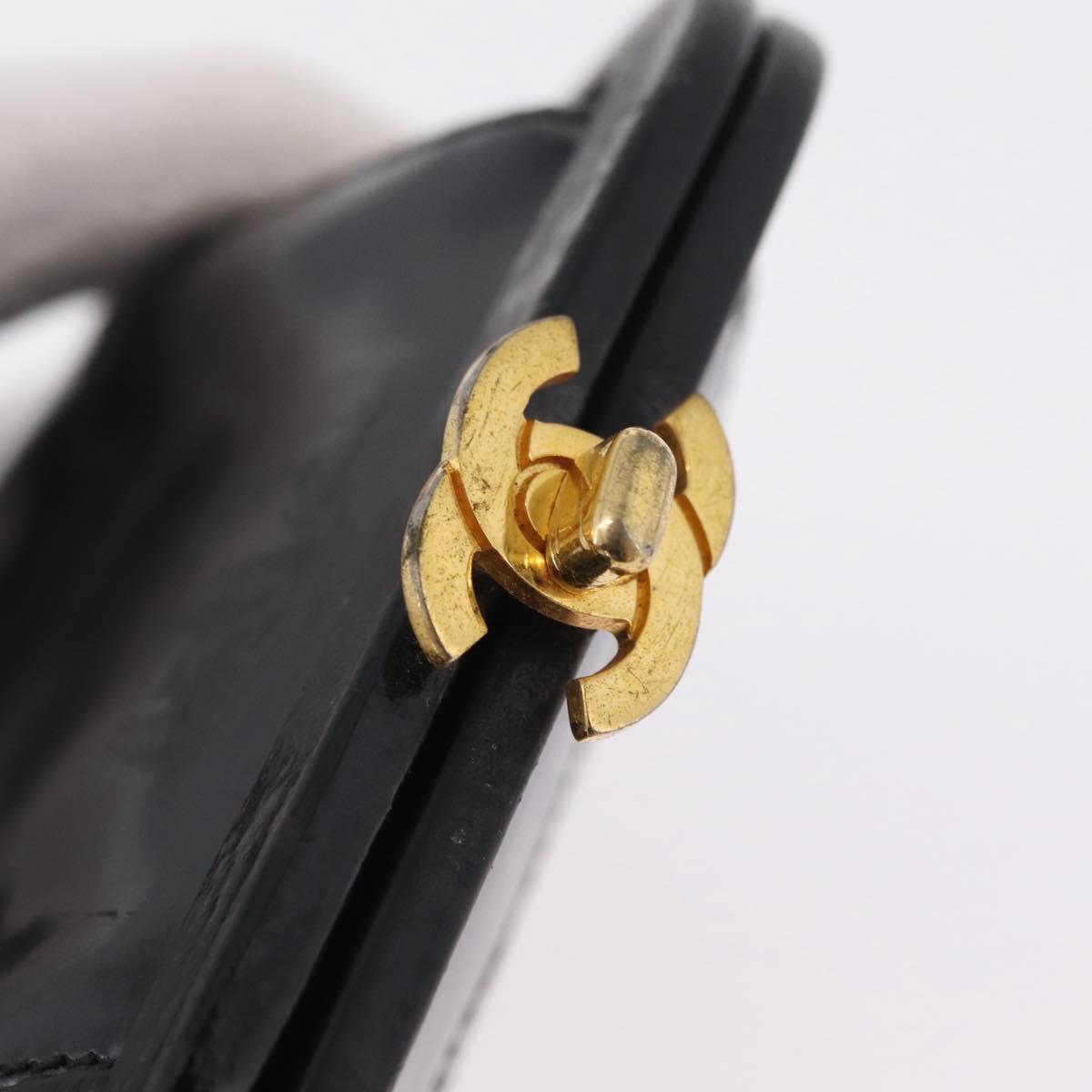CHANEL Coin Purse Patent leather Black Gold CC Auth 208204
