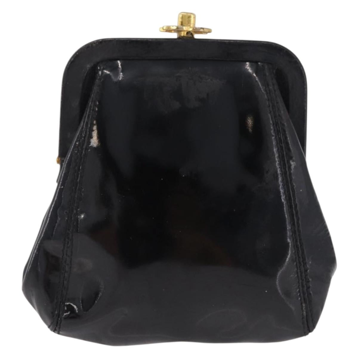 CHANEL Coin Purse Patent leather Black Gold CC Auth 208204