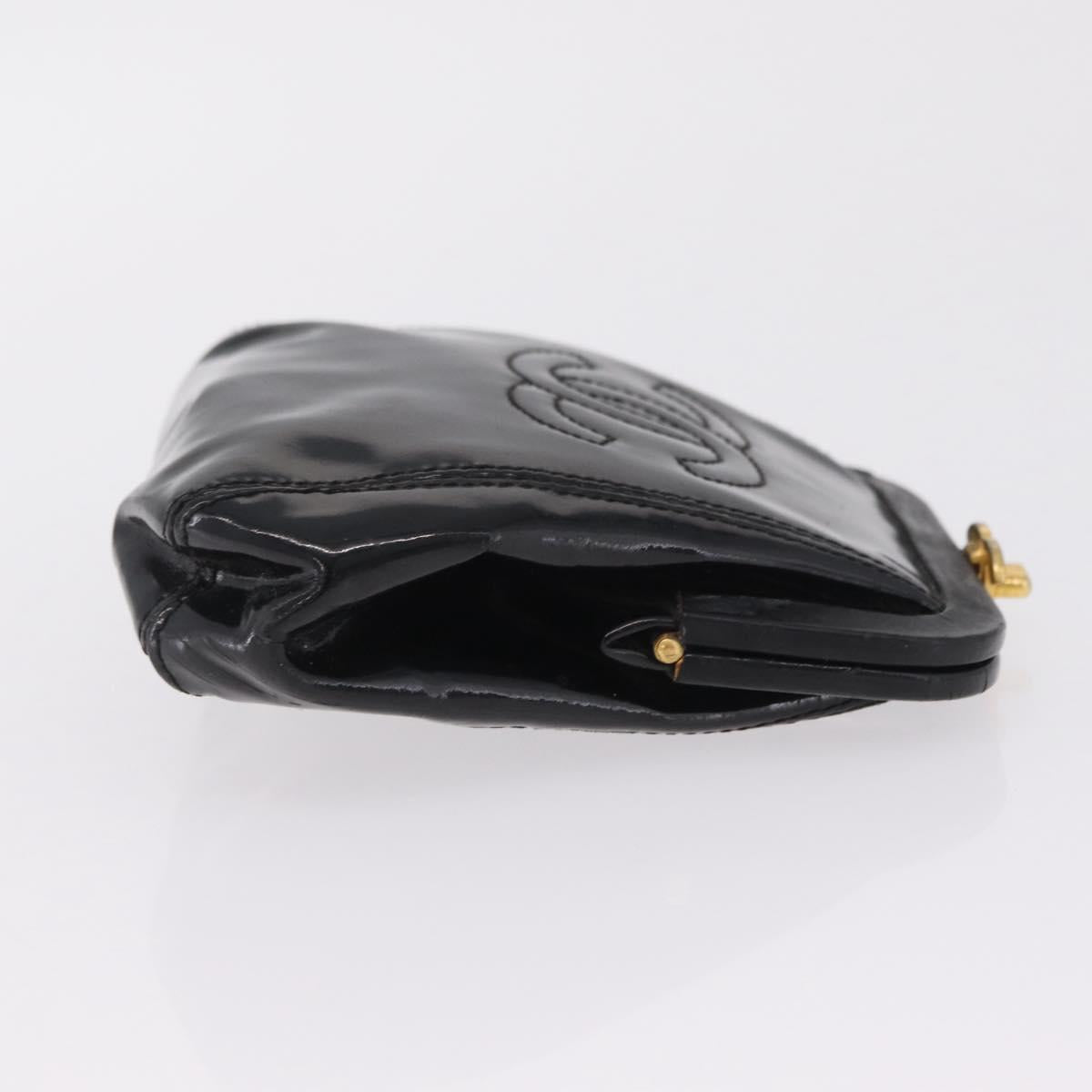 CHANEL Coin Purse Patent leather Black Gold CC Auth 208204