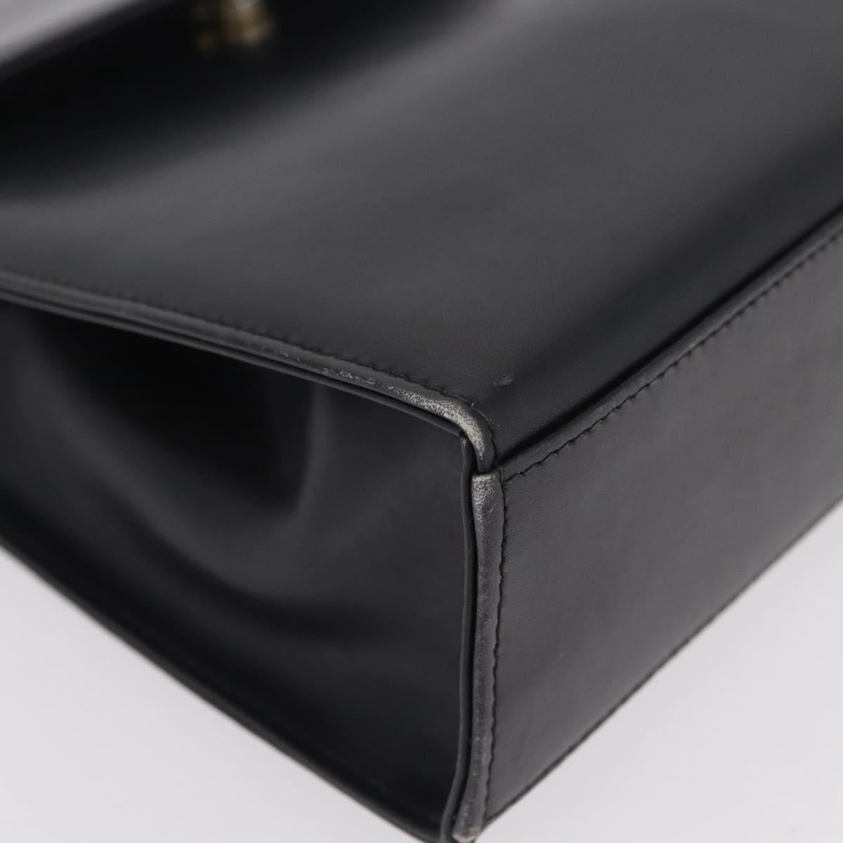 Salvatore Ferragamo Chain Hand Bag Leather Black Gold Auth 208207A