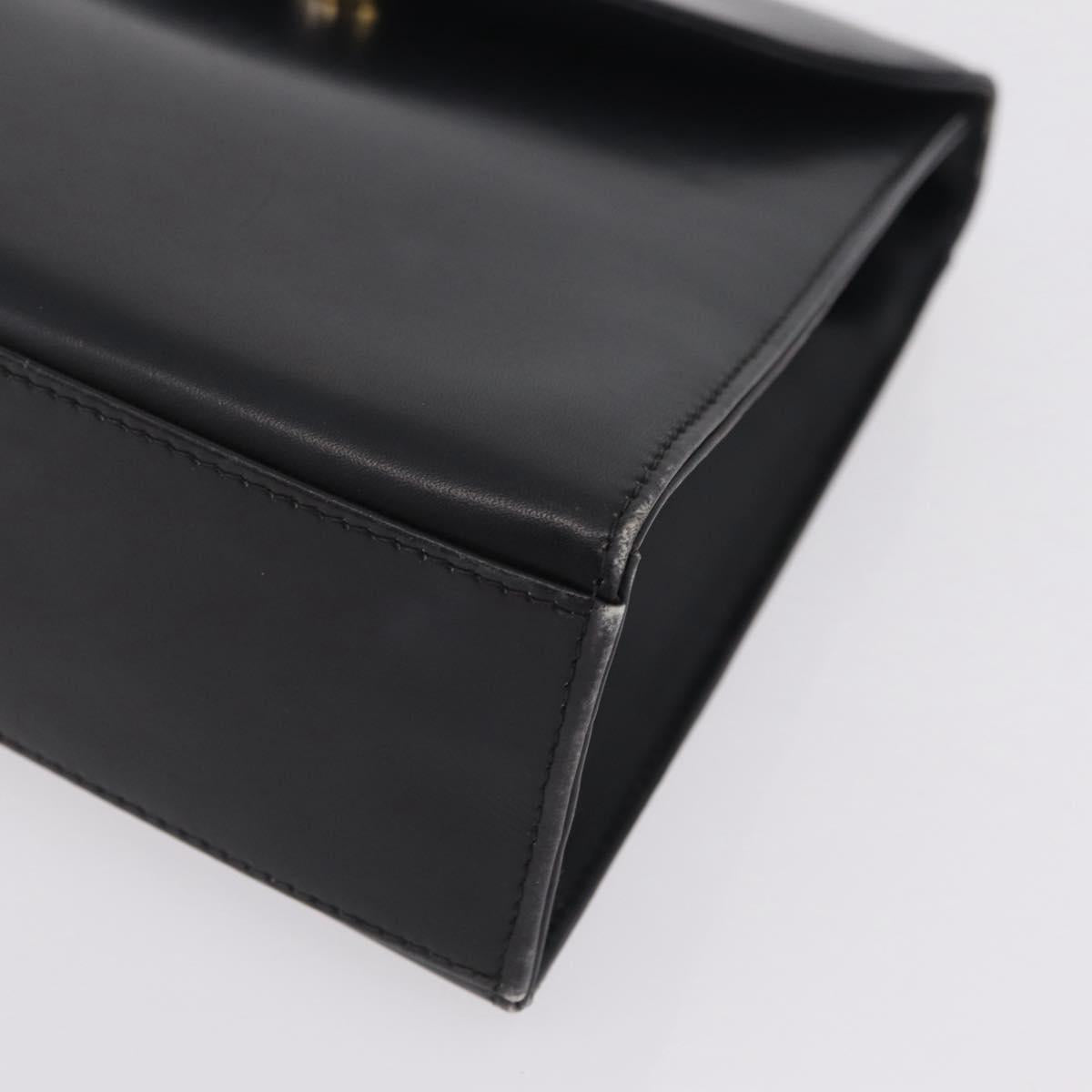 Salvatore Ferragamo Chain Hand Bag Leather Black Gold Auth 208207A