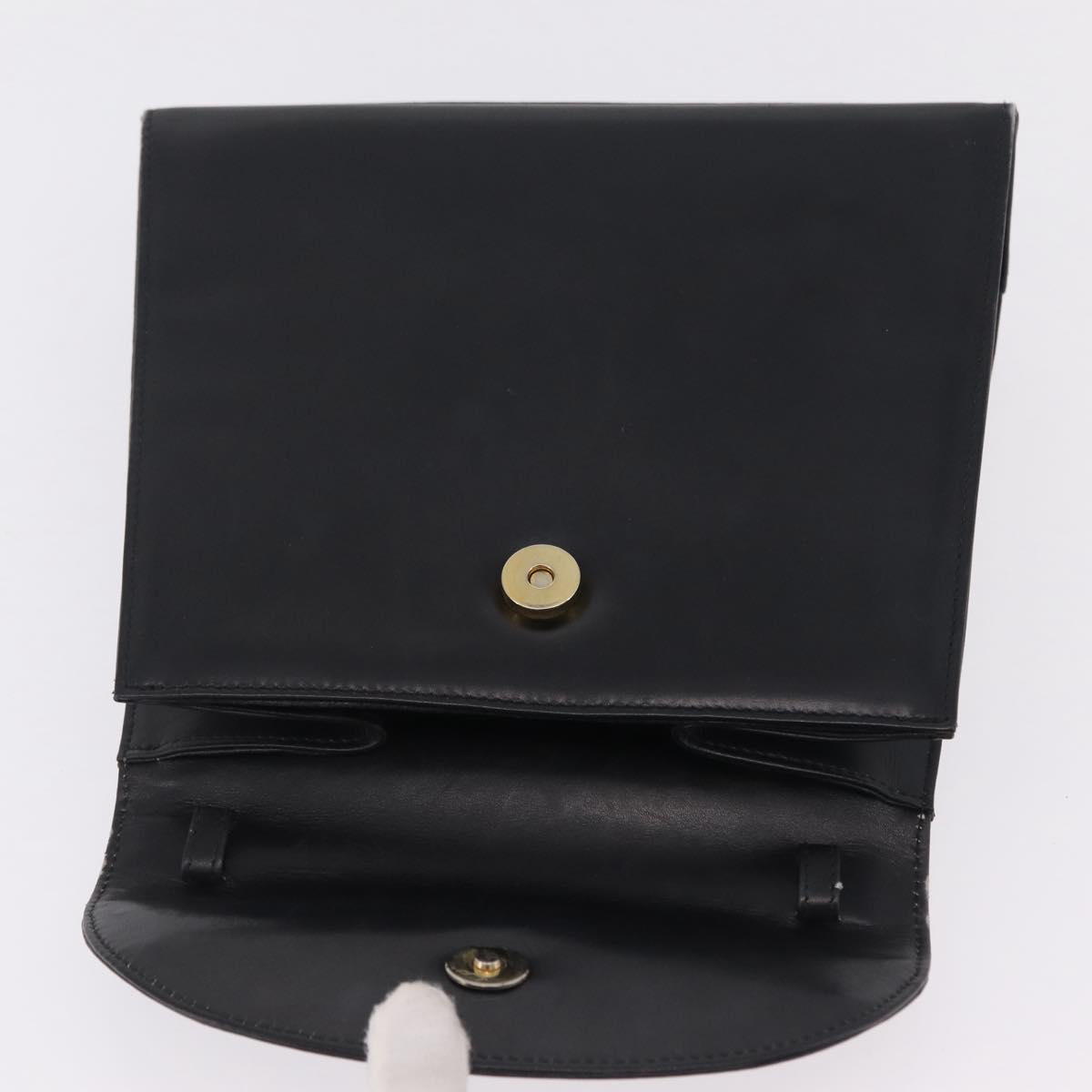 Salvatore Ferragamo Chain Hand Bag Leather Black Gold Auth 208207A