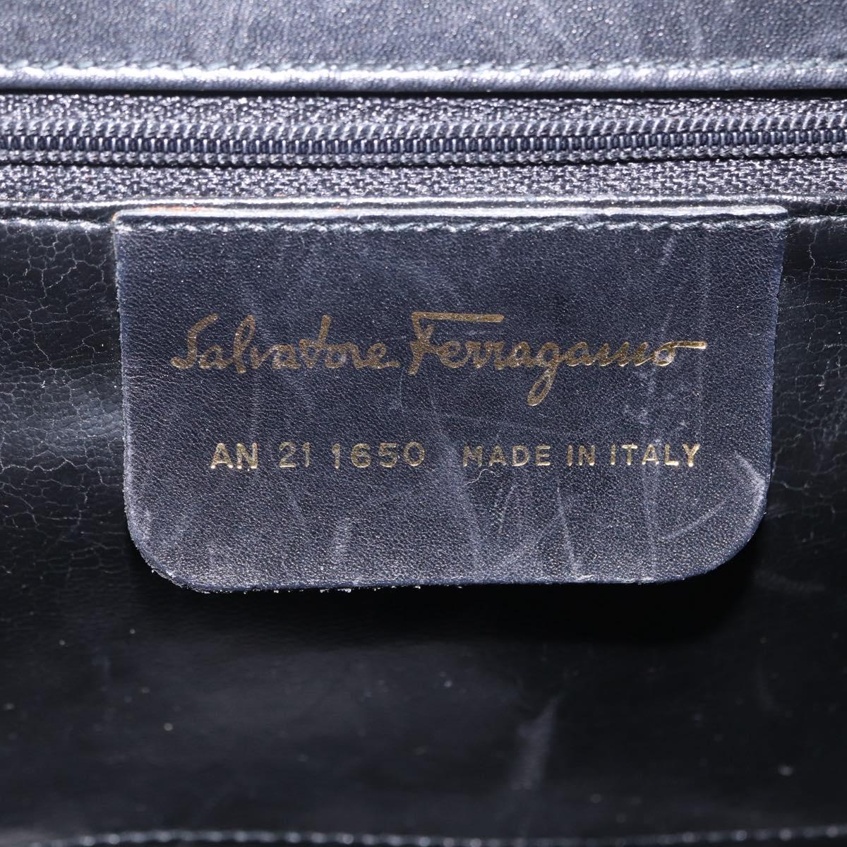 Salvatore Ferragamo Chain Hand Bag Leather Black Gold Auth 208207A