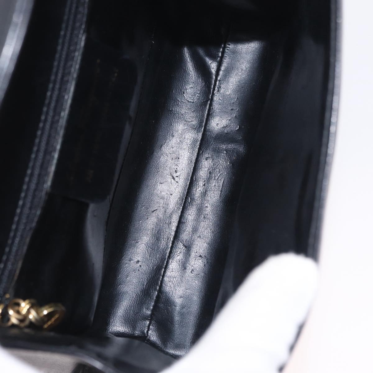 Salvatore Ferragamo Chain Hand Bag Leather Black Gold Auth 208207A
