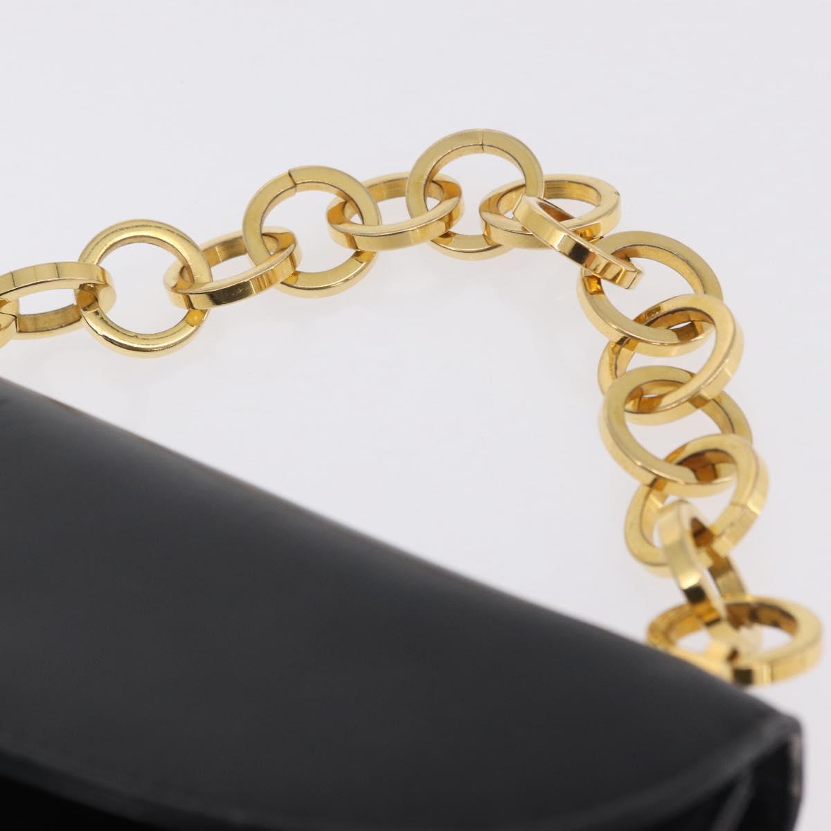 Salvatore Ferragamo Chain Hand Bag Leather Black Gold Auth 208207A