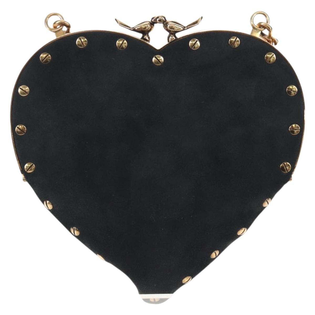 Christian Dior Chain Shoulder Bag Suede Black Gold Auth 208208M