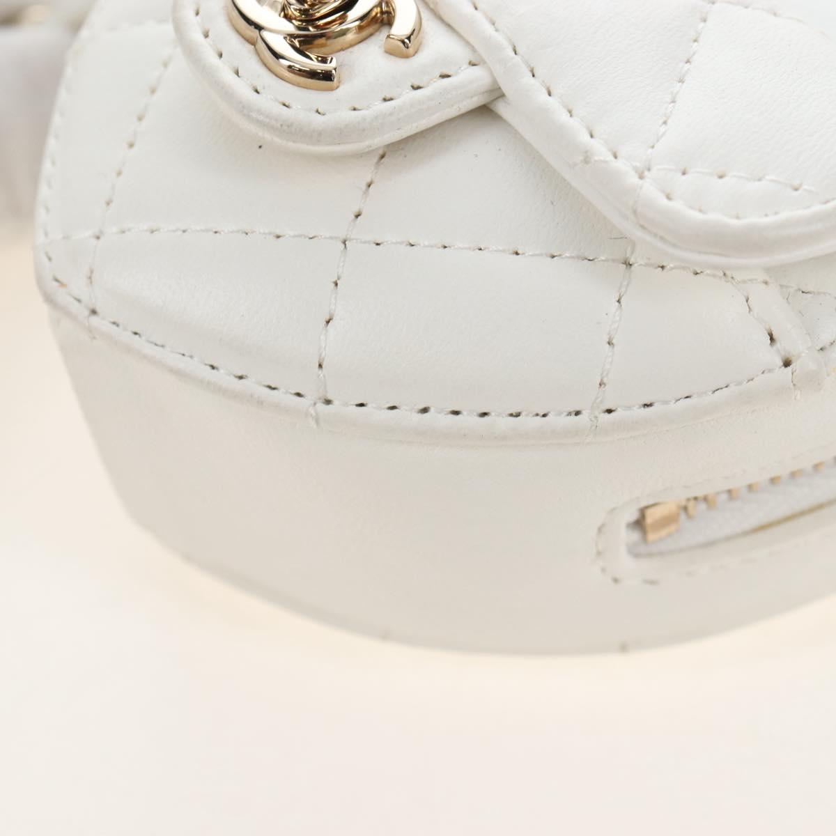 CHANEL Matelasse Chain Shoulder Pouch Lamb Skin White Gold CC Auth 208209M