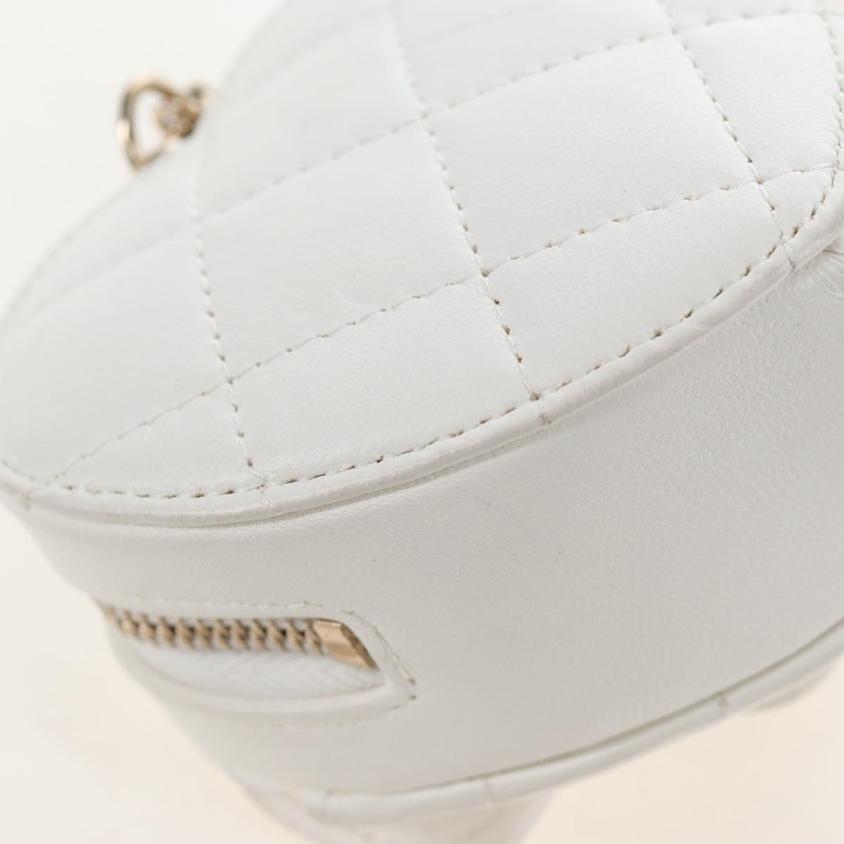 CHANEL Matelasse Chain Shoulder Pouch Lamb Skin White Gold CC Auth 208209M