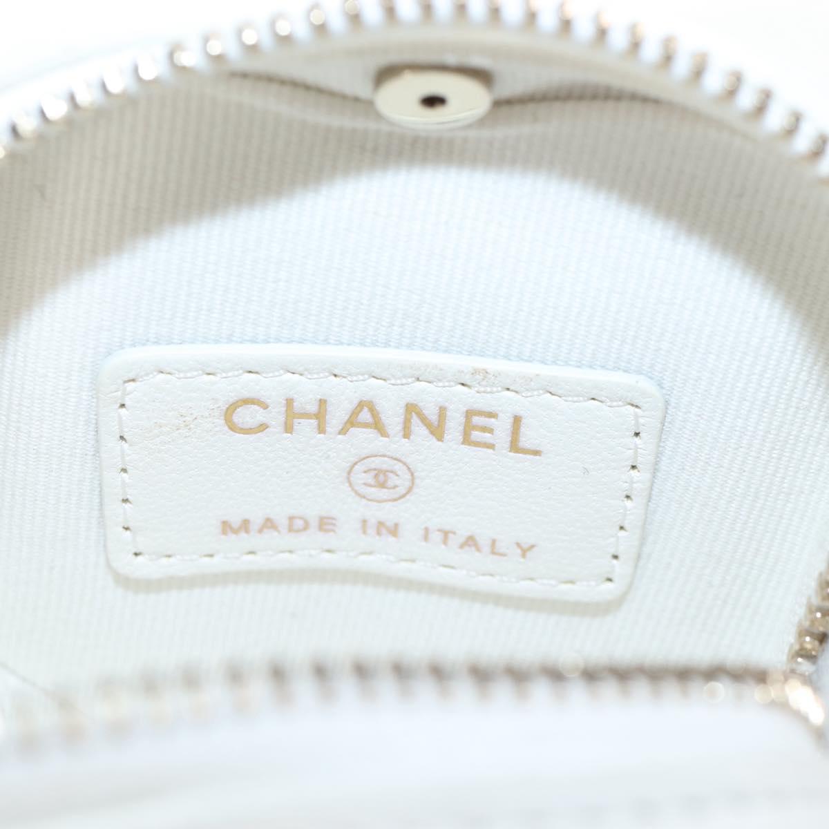 CHANEL Matelasse Chain Shoulder Pouch Lamb Skin White Gold CC Auth 208209M