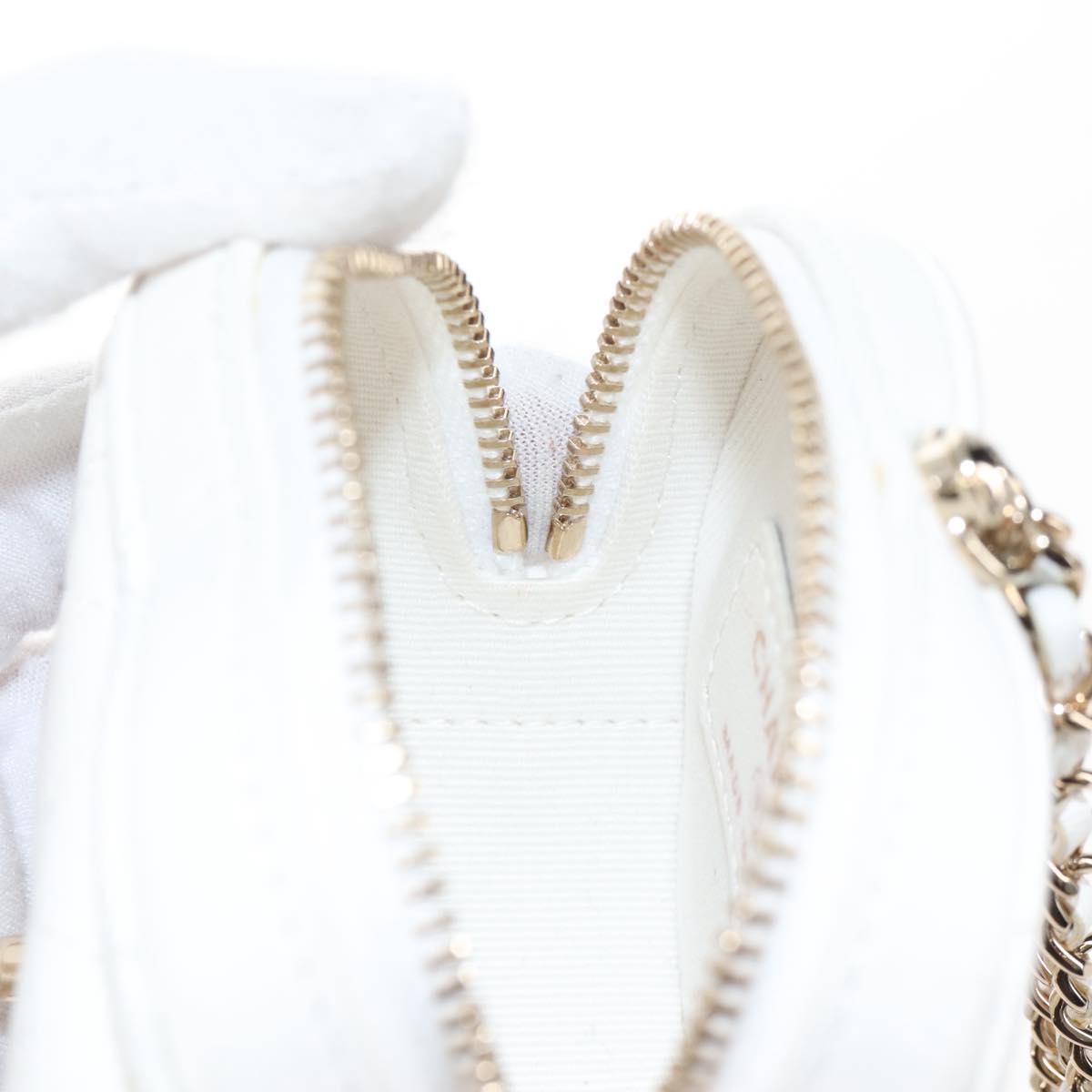 CHANEL Matelasse Chain Shoulder Pouch Lamb Skin White Gold CC Auth 208209M