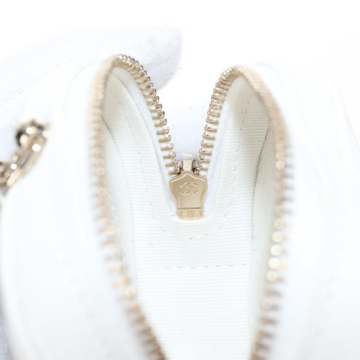 CHANEL Matelasse Chain Shoulder Pouch Lamb Skin White Gold CC Auth 208209M