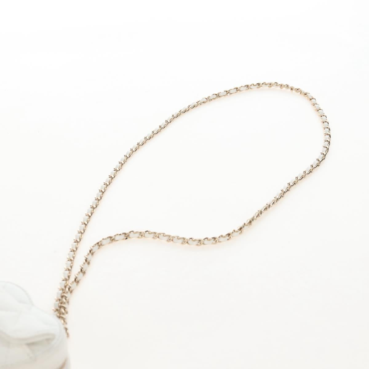 CHANEL Matelasse Chain Shoulder Pouch Lamb Skin White Gold CC Auth 208209M