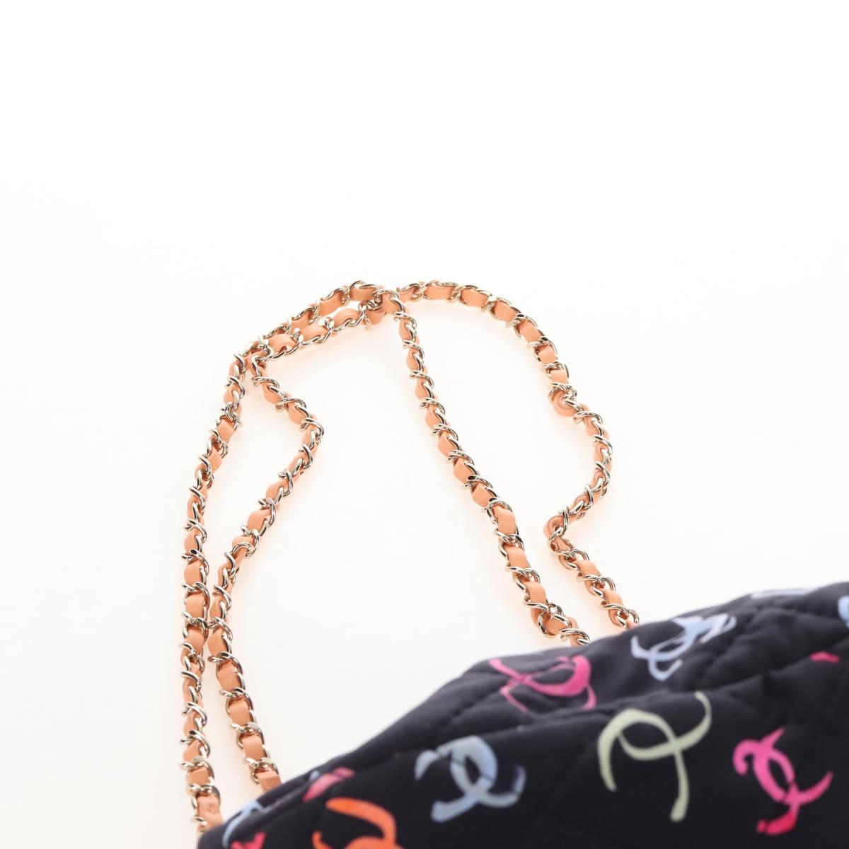 CHANEL Matelasse Chain Backpack Cotton Navy Gold CC Auth 208212SM