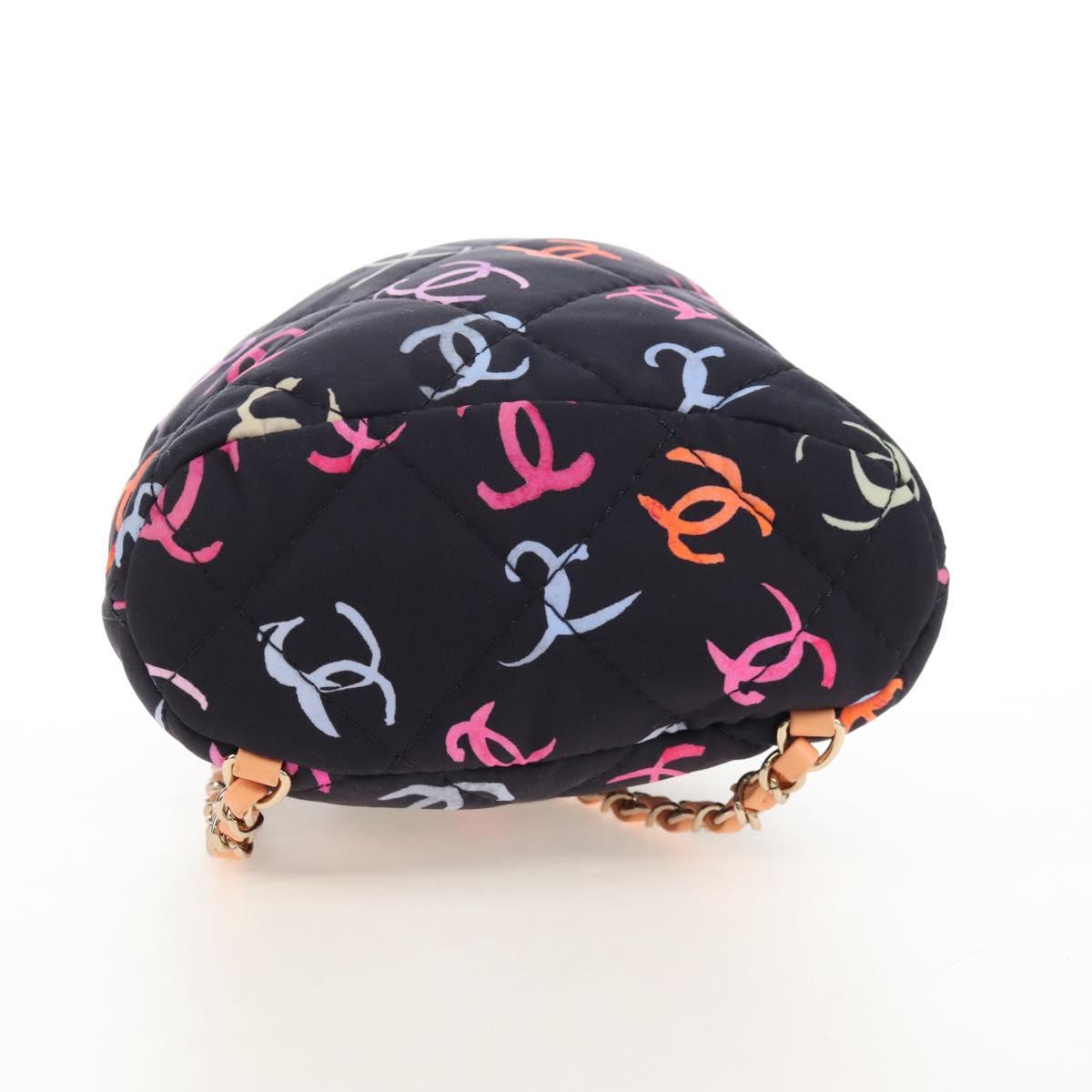 CHANEL Matelasse Chain Backpack Cotton Navy Gold CC Auth 208212SM