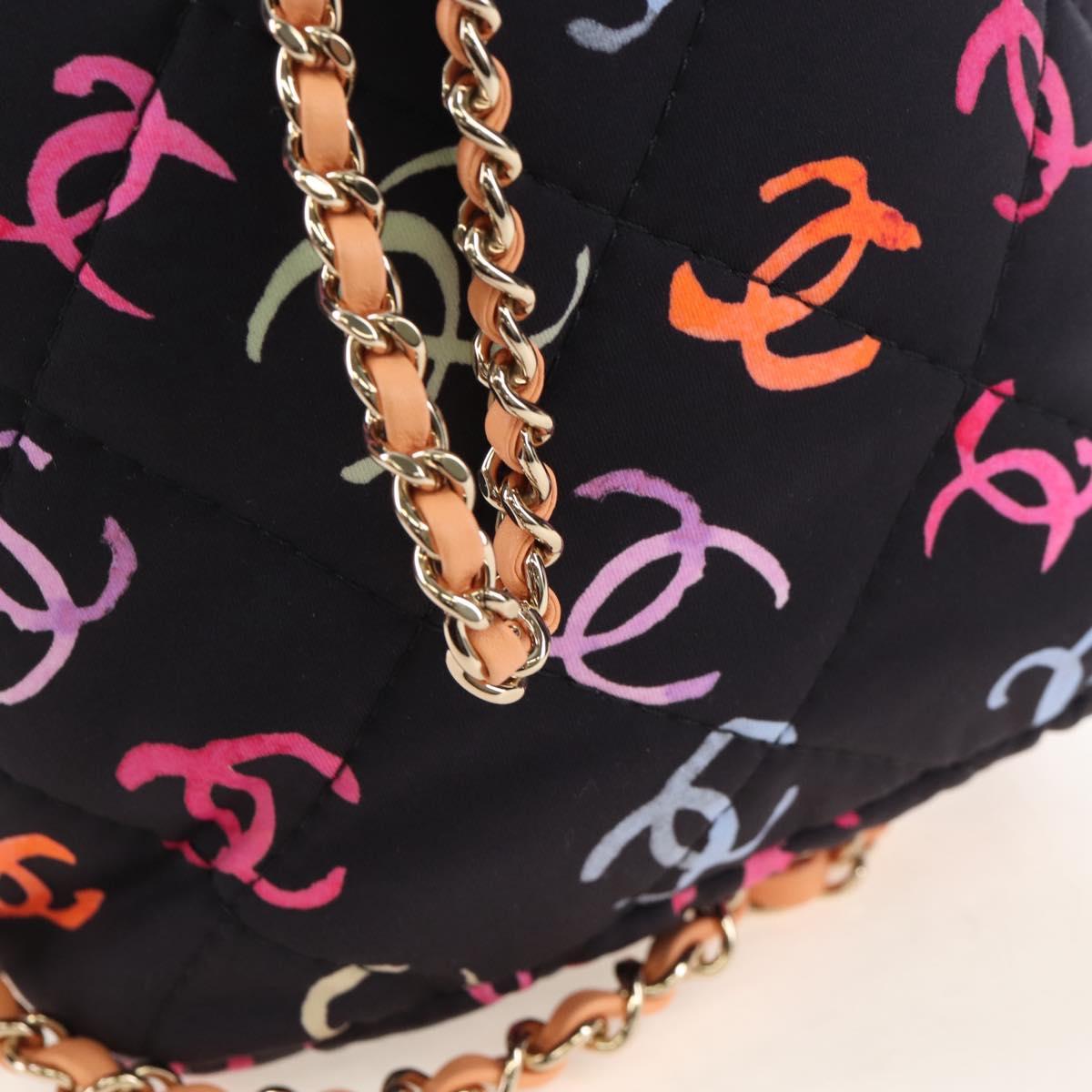 CHANEL Matelasse Chain Backpack Cotton Navy Gold CC Auth 208212SM