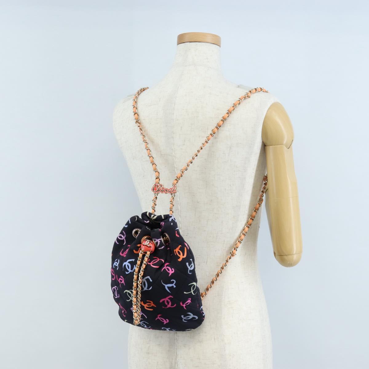 CHANEL Matelasse Chain Backpack Cotton Navy Gold CC Auth 208212SM