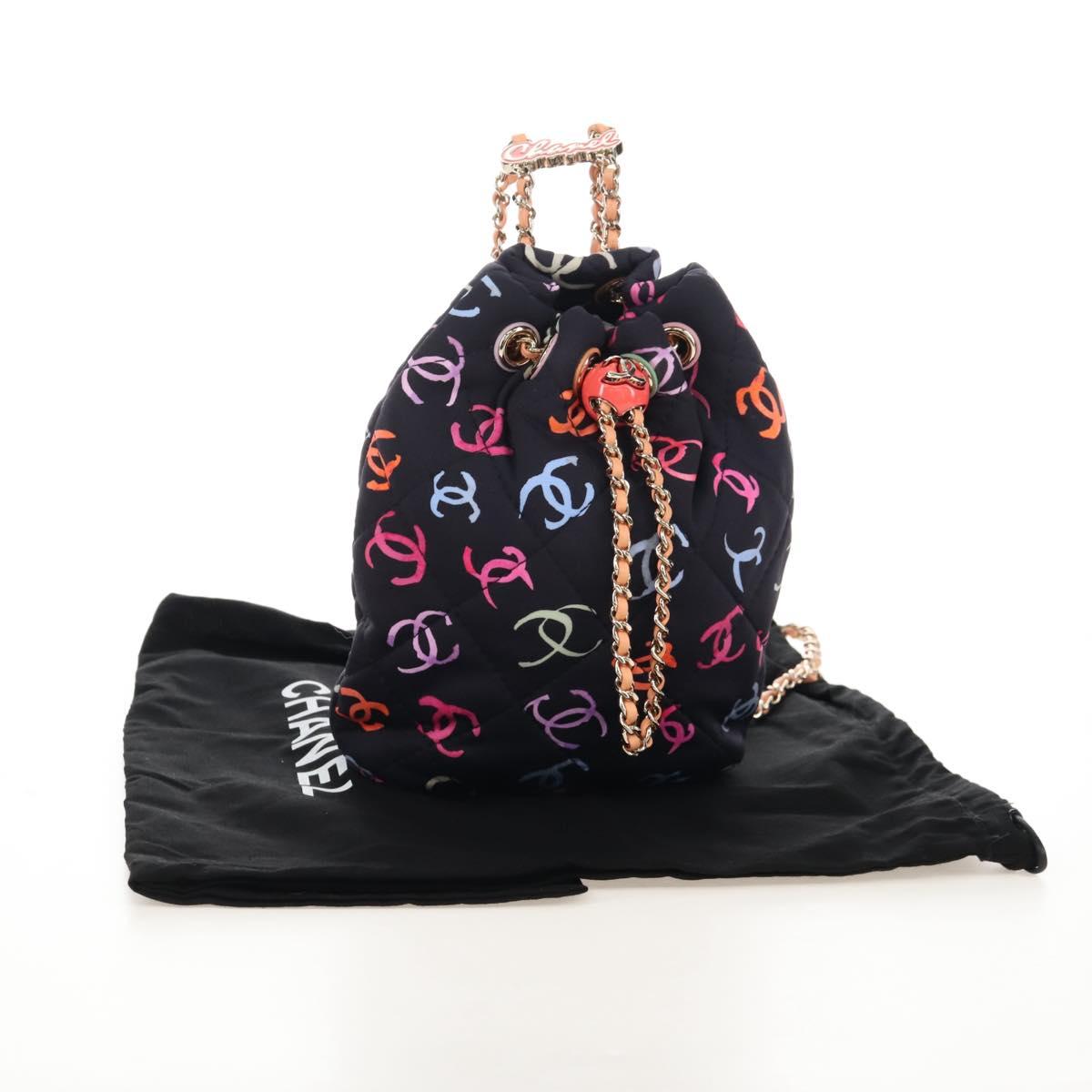 CHANEL Matelasse Chain Backpack Cotton Navy Gold CC Auth 208212SM