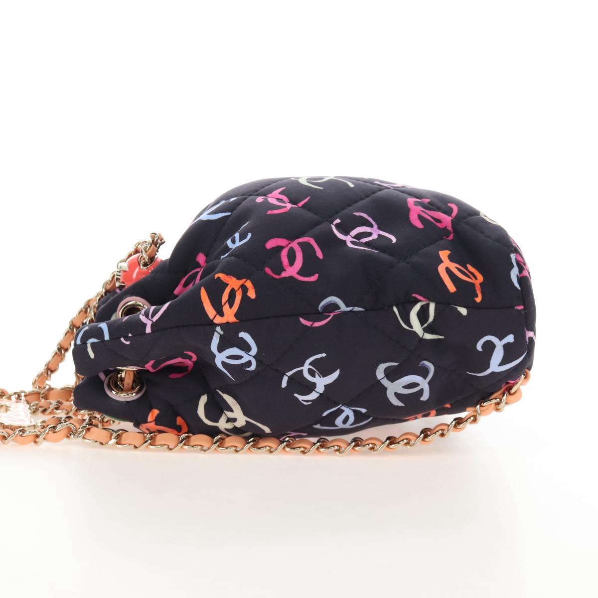 CHANEL Matelasse Chain Backpack Cotton Navy Gold CC Auth 208212SM