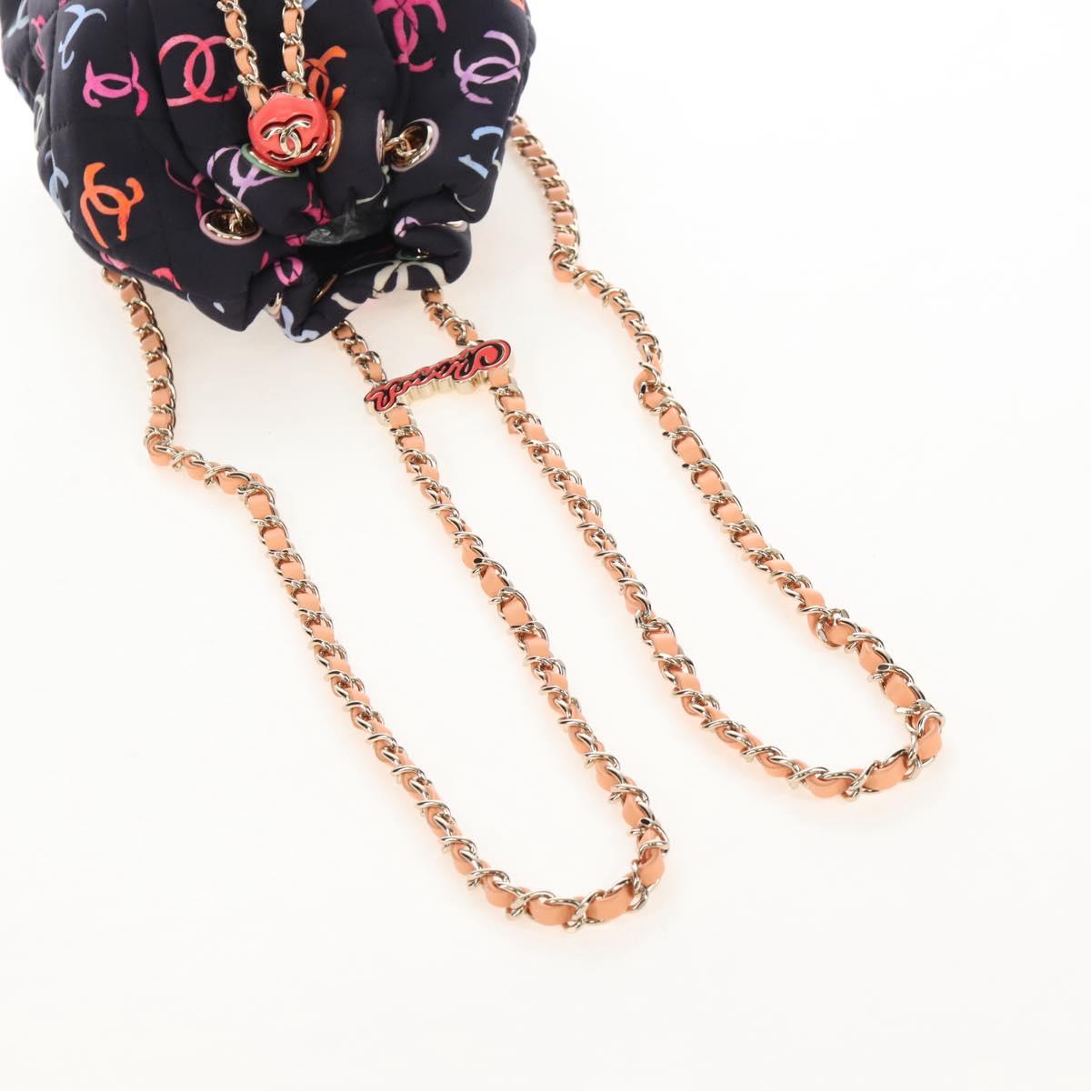 CHANEL Matelasse Chain Backpack Cotton Navy Gold CC Auth 208212SM