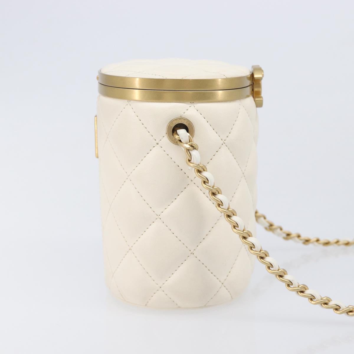 CHANEL Matelasse Chain Vanity Shoulder Bag Lamb Skin Ivory Gold CC Auth 208213M