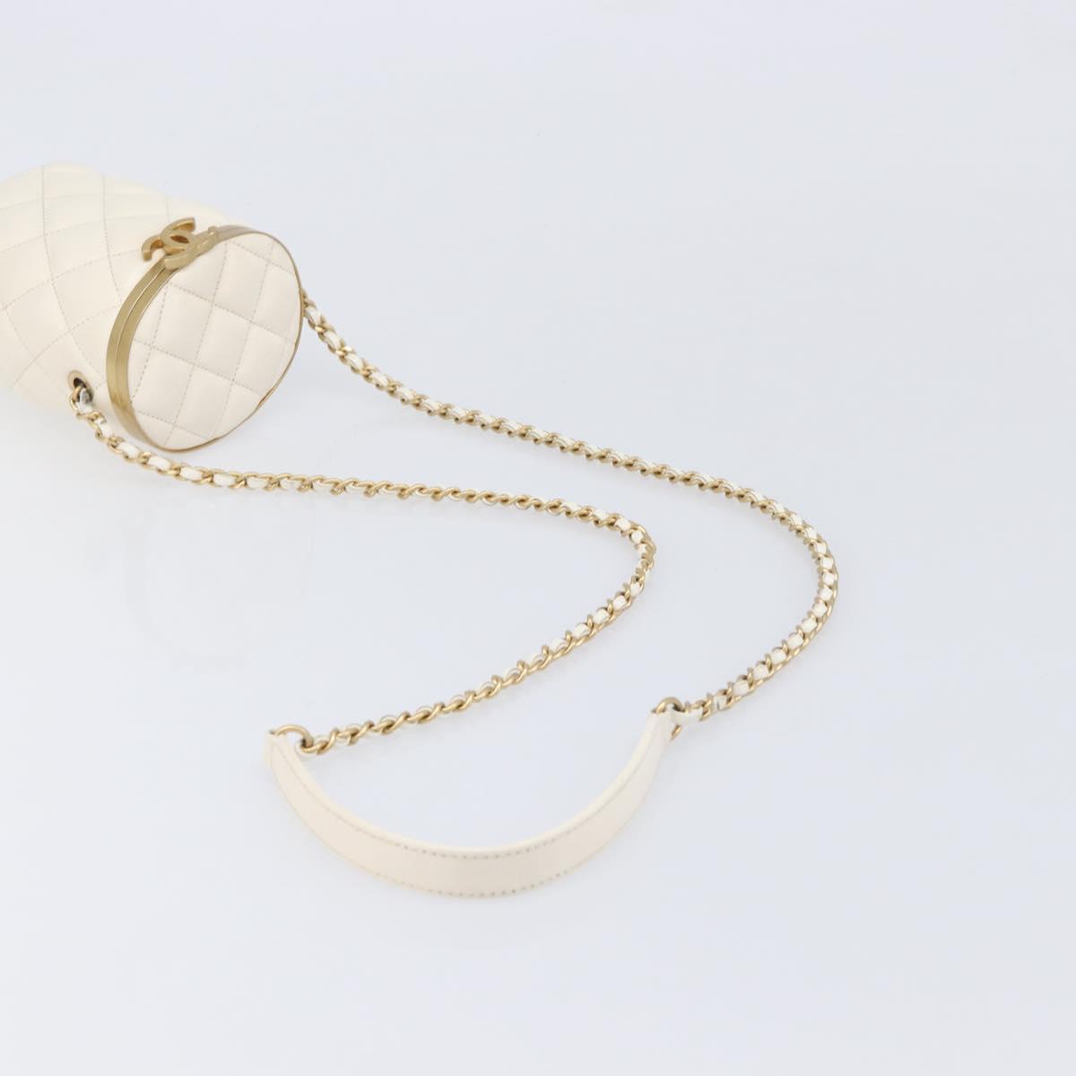 CHANEL Matelasse Chain Vanity Shoulder Bag Lamb Skin Ivory Gold CC Auth 208213M