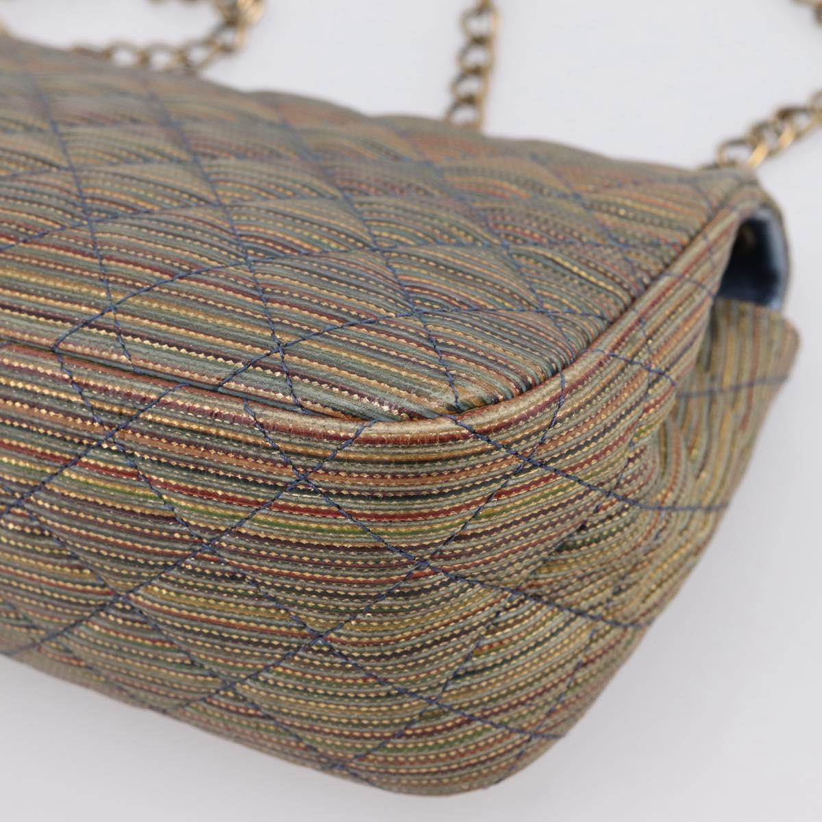CHANEL Chain Matelasse Shoulder Bag Canvas Multicolor Gold CC Auth 208217M