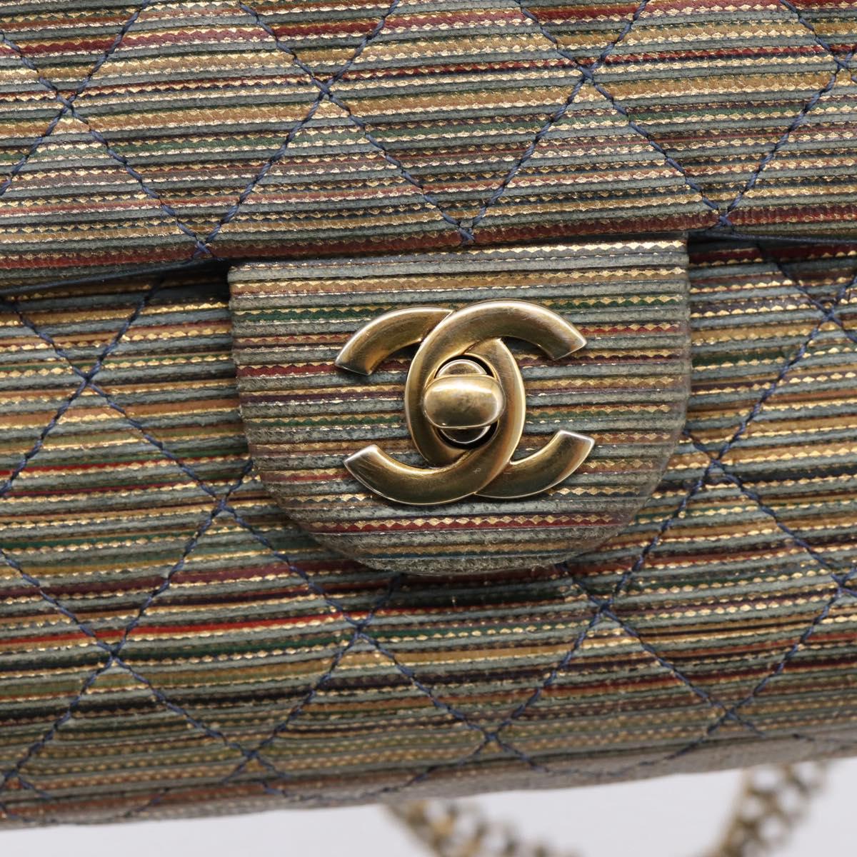 CHANEL Chain Matelasse Shoulder Bag Canvas Multicolor Gold CC Auth 208217M