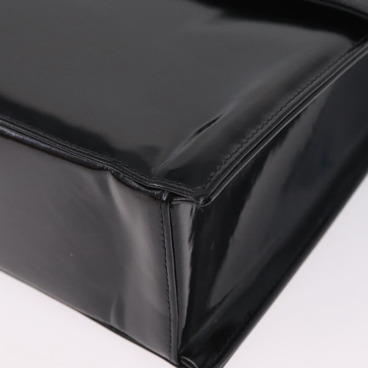 CHANEL Chain Hand Bag Patent leather Black Silver CC Auth 208219A