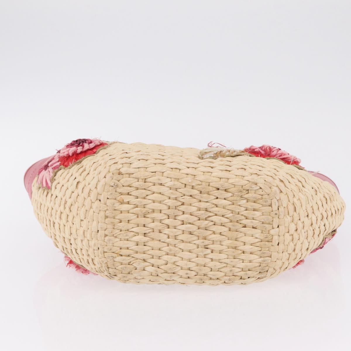 Miu Miu Bamboo Hand Bag Raffia Pink Gold Auth 208220A