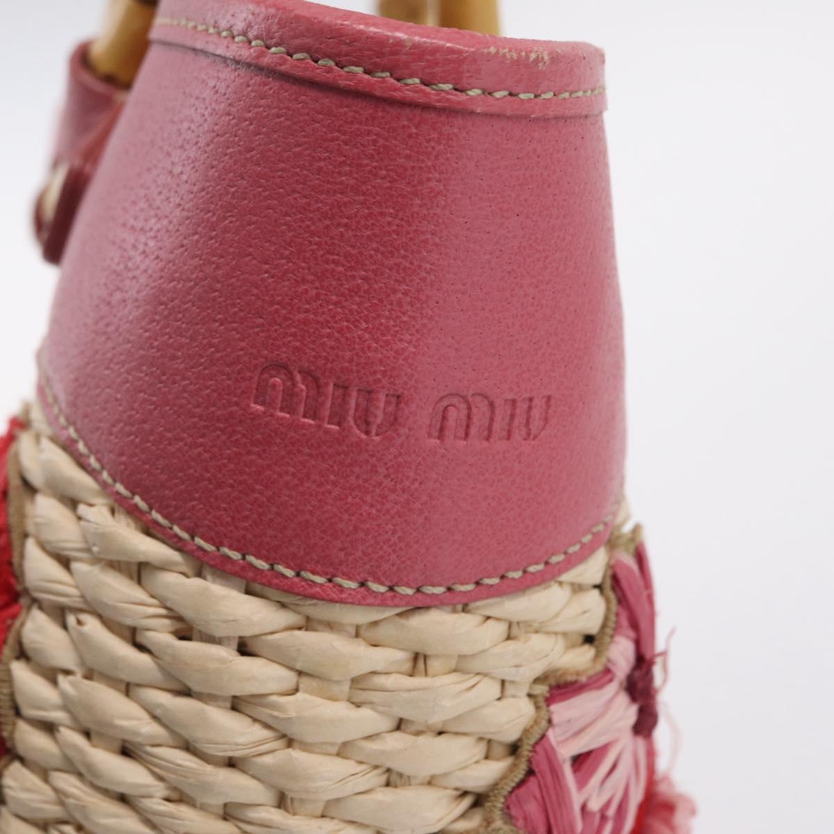 Miu Miu Bamboo Hand Bag Raffia Pink Gold Auth 208220A