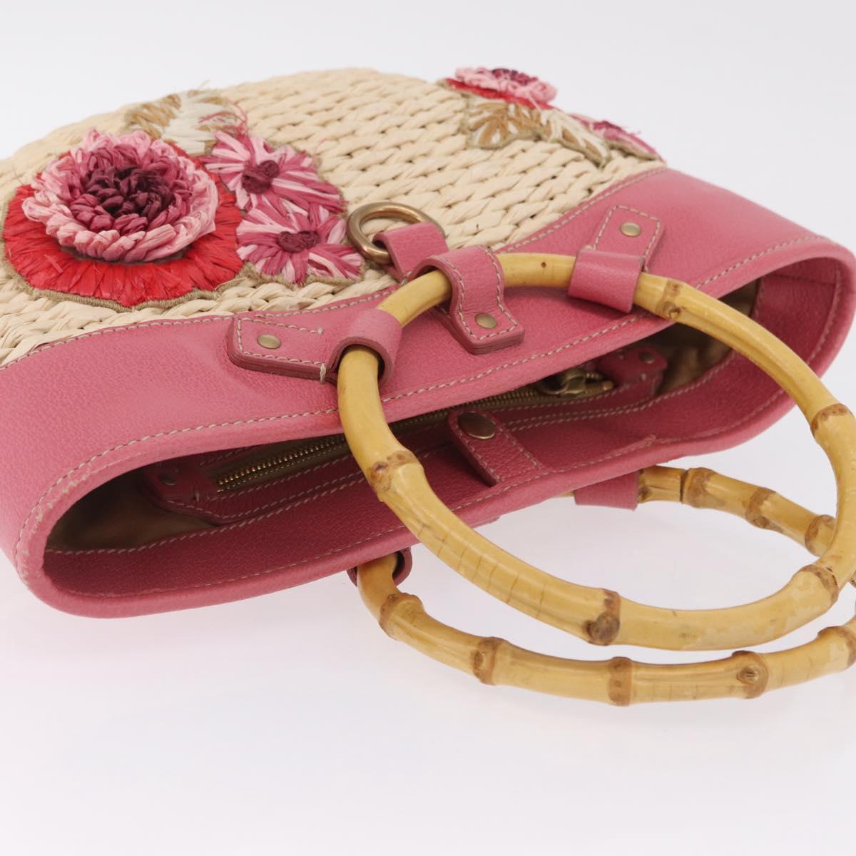 Miu Miu Bamboo Hand Bag Raffia Pink Gold Auth 208220A