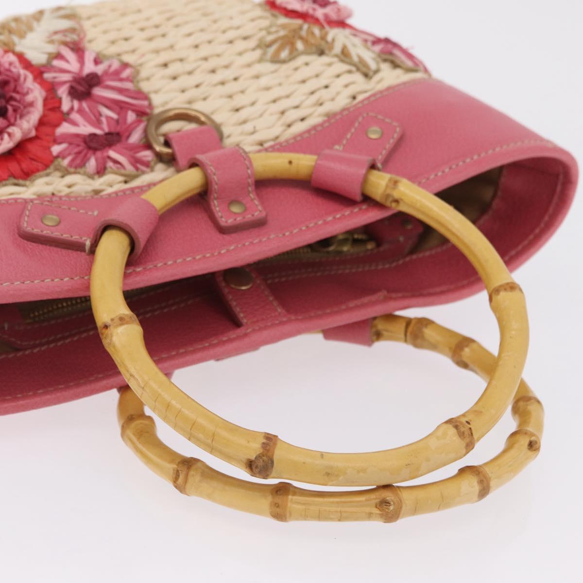 Miu Miu Bamboo Hand Bag Raffia Pink Gold Auth 208220A