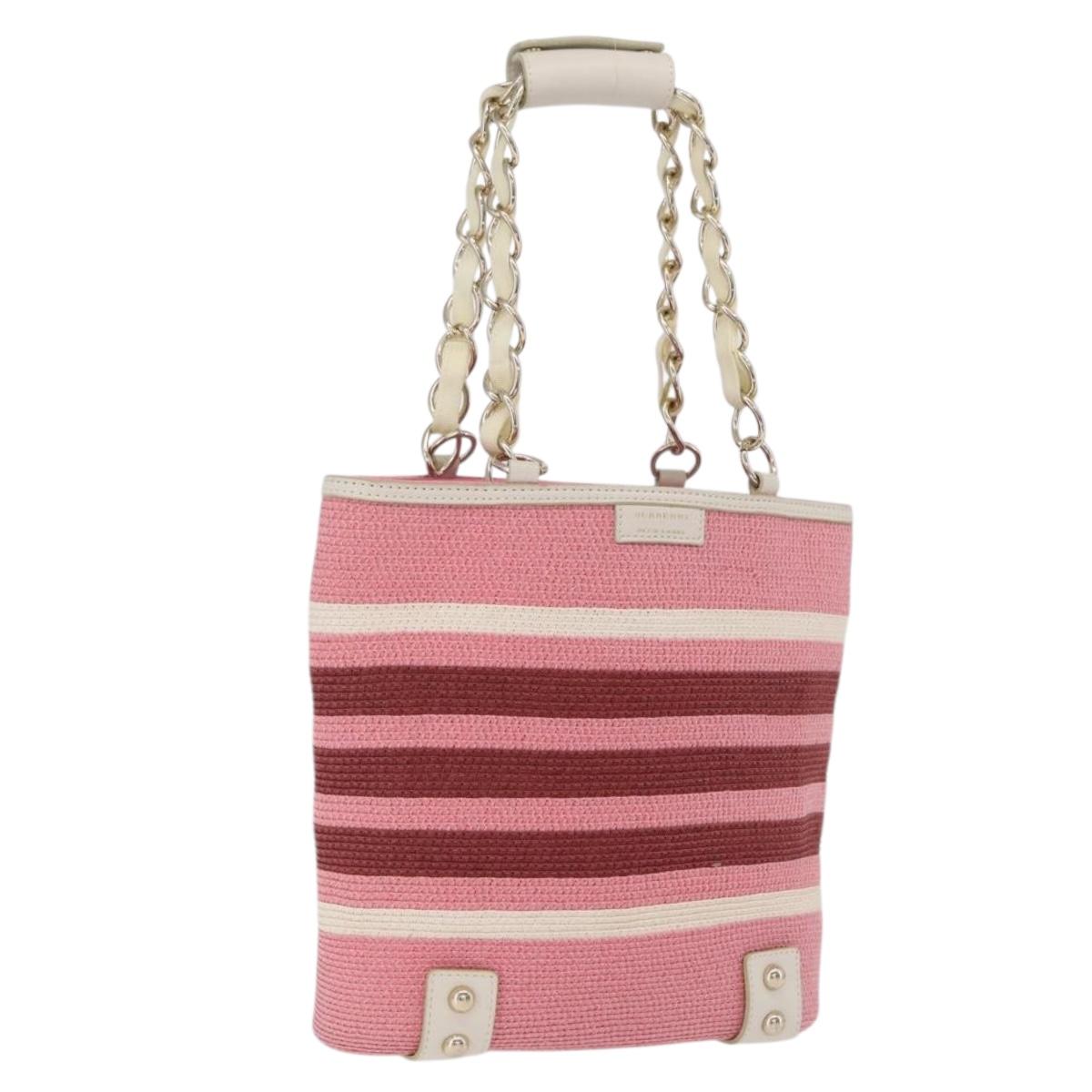 BURBERRY Blue Label Hand Bag straw Pink Gold Auth 208224A