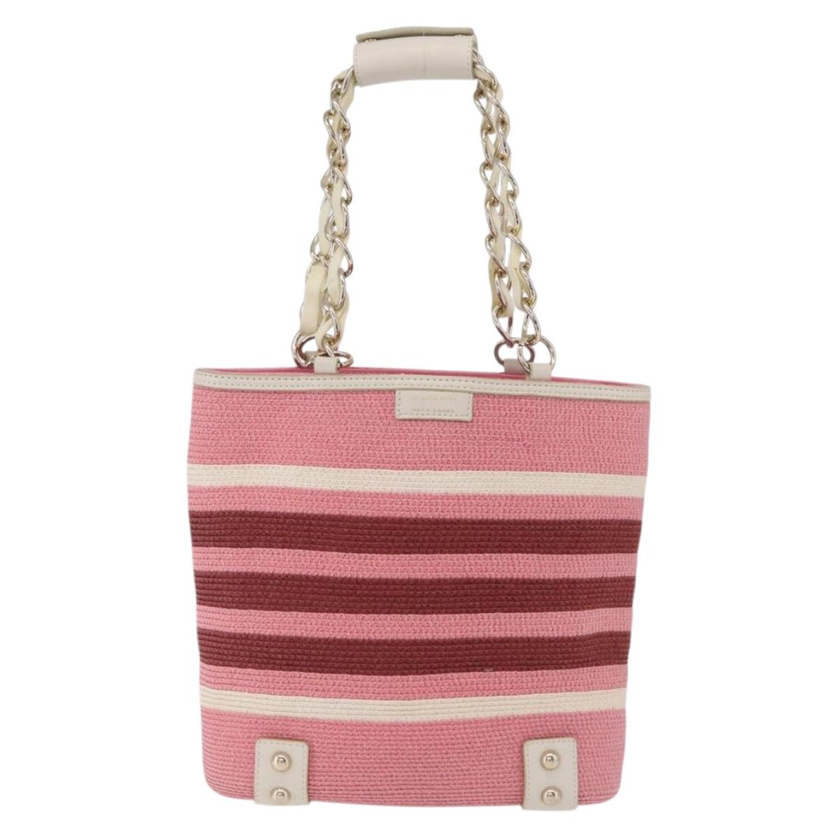 BURBERRY Blue Label Hand Bag straw Pink Gold Auth 208224A