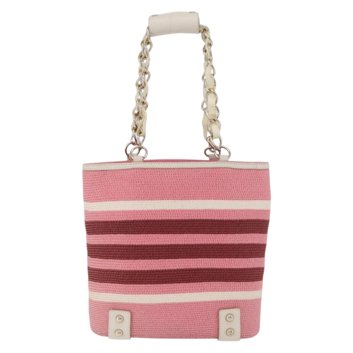 BURBERRY Blue Label Hand Bag straw Pink Gold Auth 208224A